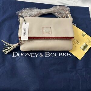 Dooney & Bourke Florentine Foldover Zip Crossbody Bag in Ecru New